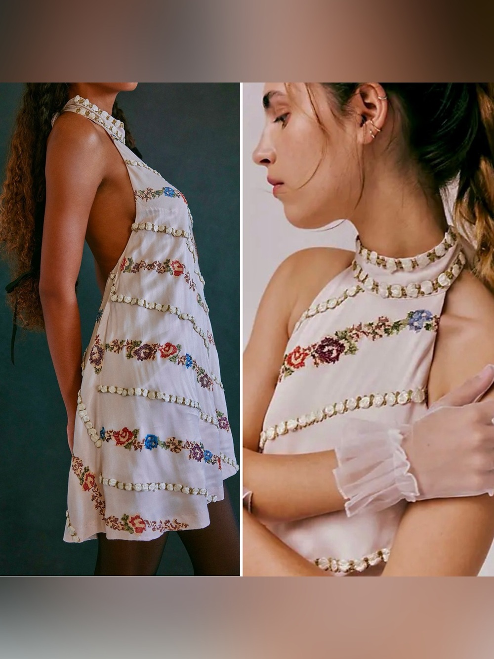Free People Rene Embroidered Cross Stitch Halter Mini Dress Small Flora 94577400